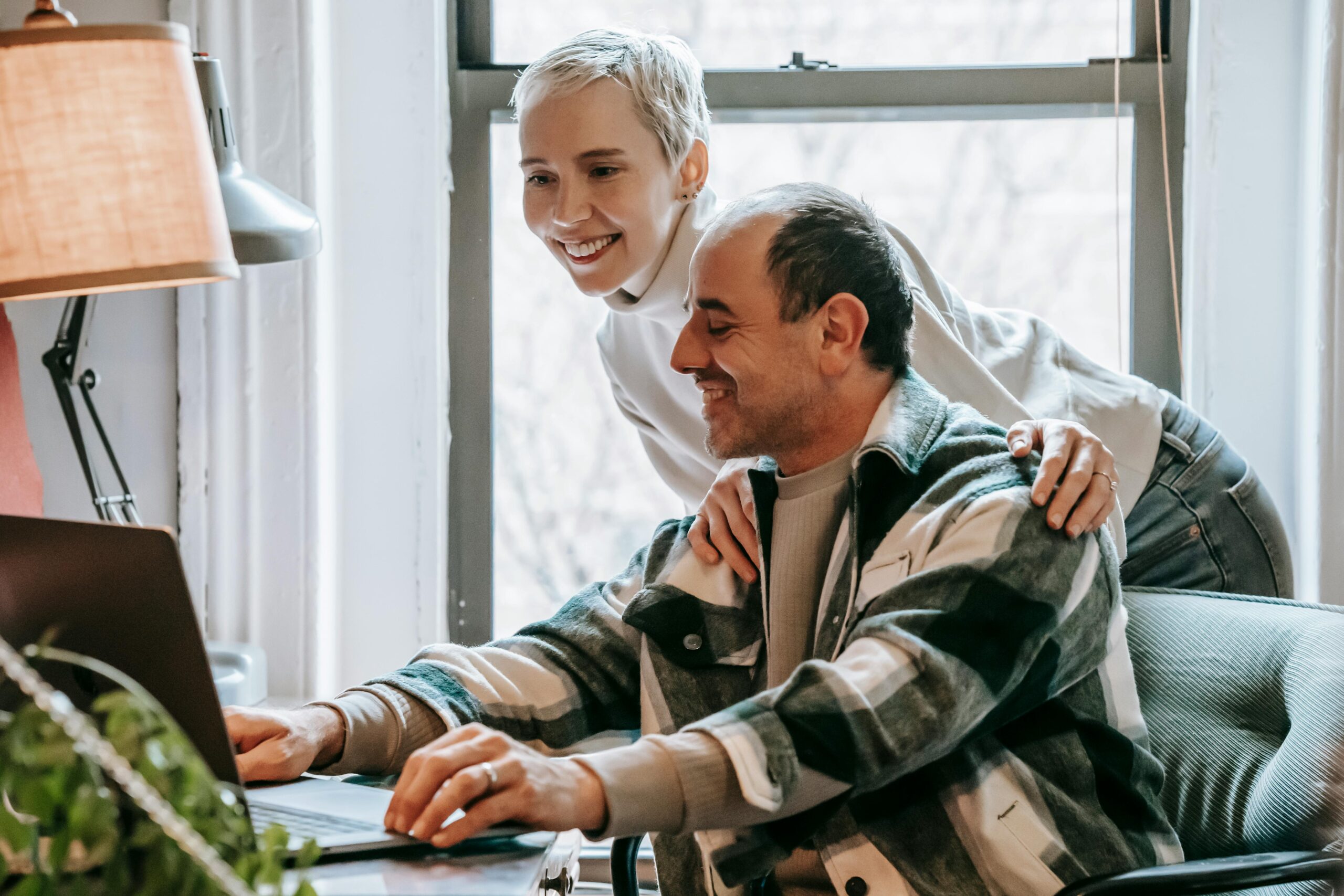 Couple looking on the computer